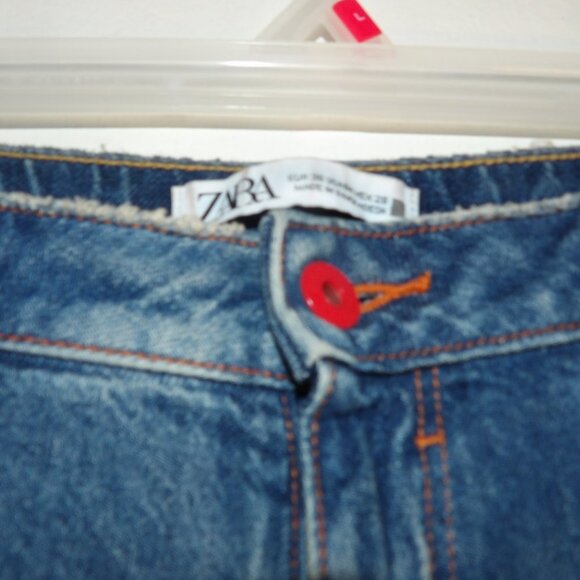 Zara Destructed Midrise Blue Jeans Sz 4 - Picture 6 of 11